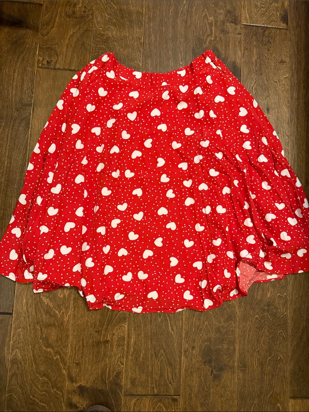 Red Heart-Print Skater Skirt